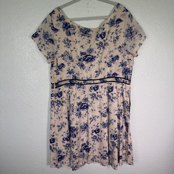 eShakti Dress Womens 3X Blue Floral Fit Flare Cottagecore Romantic Pockets Plus - Picture 2 of 13